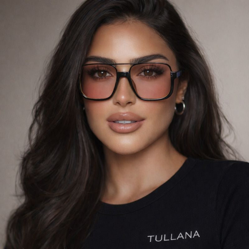 نظارات شمسية مربعة أنيقة - أسود/برتقالي