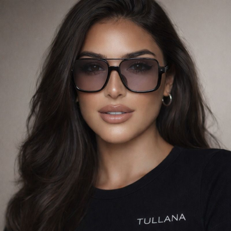 نظارات شمسية مربعة أنيقة - أسود/رمادي